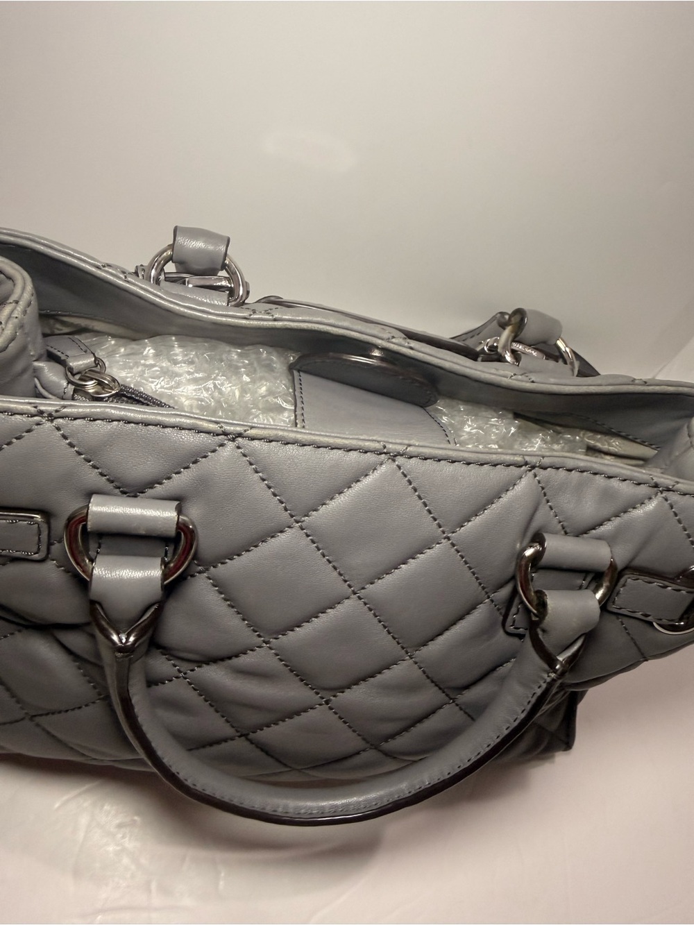 Michael Michael Kors Gray Quilted Leather Satchel Crossbody - Picture 9 of 14